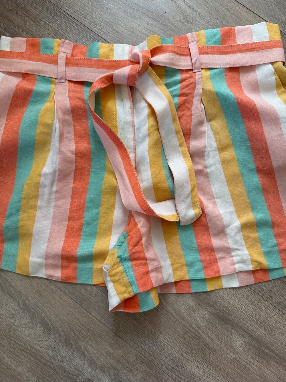 LOFT Multicolor Vertical Stripe Tie-Belt Bermuda Shorts